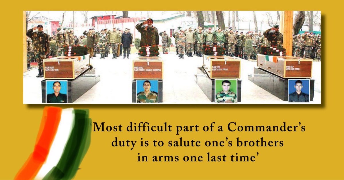 'Most difficult part of a Commander's duty is to salute one's brothers in arms one last time'

Paying homage to bravehearts who eliminated ’Ghazi’ in Pinglana village in South Kashmir four years ago

Jai Hind 🇮🇳