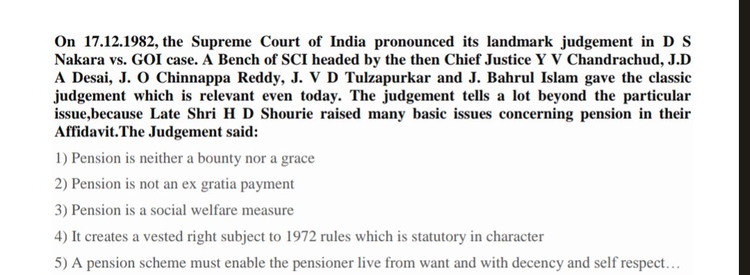 ➡️Pension is neither a bounty nor a grace
➡️Pension is a social welfare measure
➡️A pension scheme must enable the pensioner live from want and with decency and self respect
Read The #CourtJudgement👇🏻
#WeWantOPS  #NPS_QUIT_INDIA
#Mahashivratri
<a href="/SunilKu92687431/">Sunil Kumar</a> <a href="/nilesh_pawar15/">Nilesh Pawar</a>
