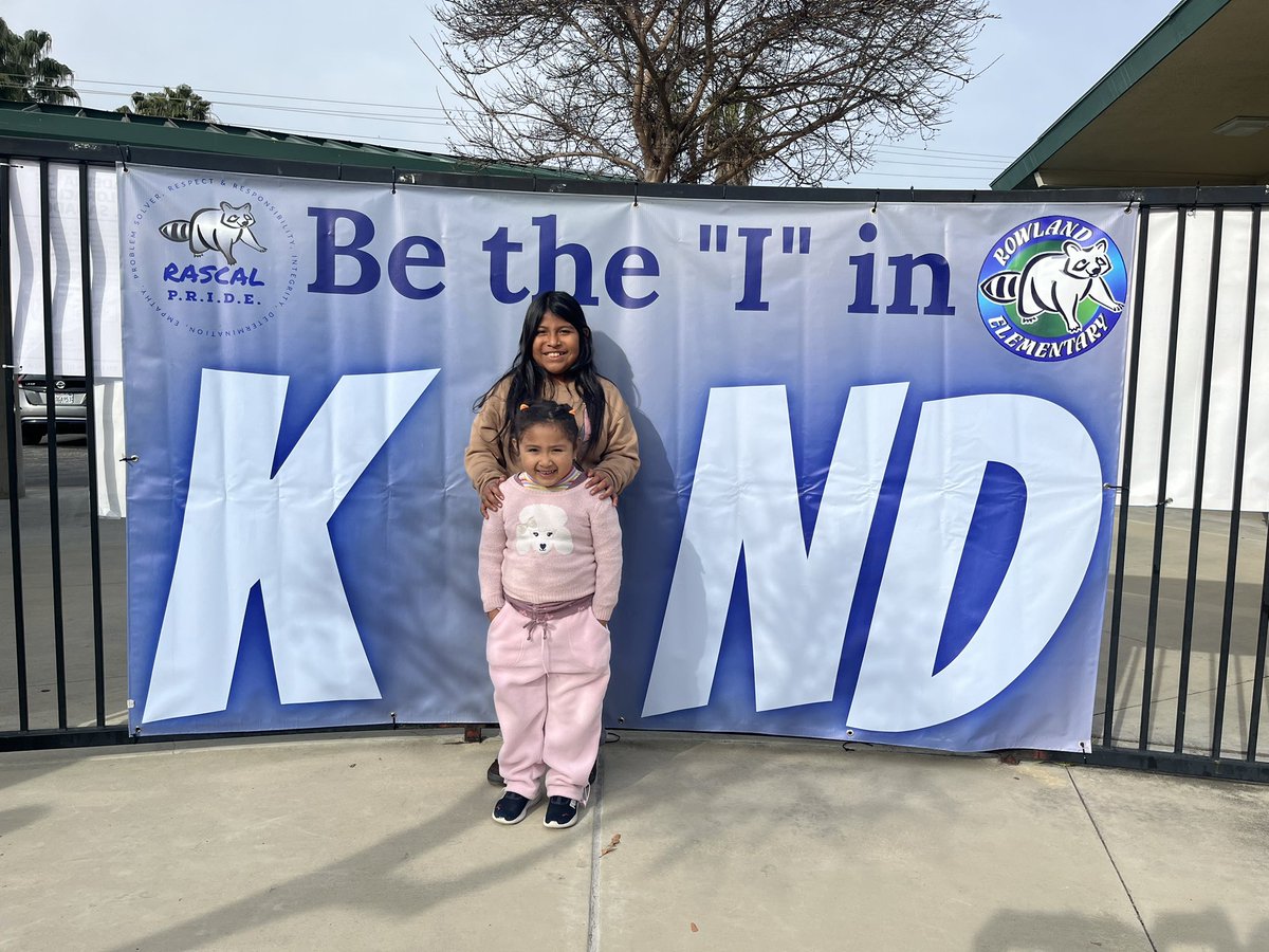 teachertbi's tweet photo. Met up with our #RascalBuddies to take a picture in front of our #kindness sign. We are the “I” in KiND! @micheleasprer #RowlandRascals https://t.co/jc5Mum9VGB