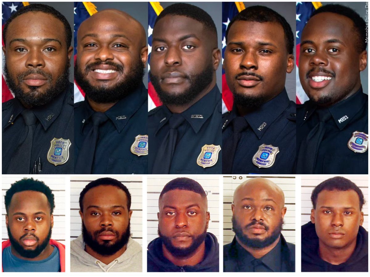 DyjuanTatro's tweet photo. Don’t let the 5 police officers who murdered Tyre Nichols be scapegoated as “thugs.” Recognize them as police who murdered in their capacities as police. They assumed the murder would be sanctioned by the department. The surveillance video screwed them. Not their actions. https://t.co/6GF6YlfxiY