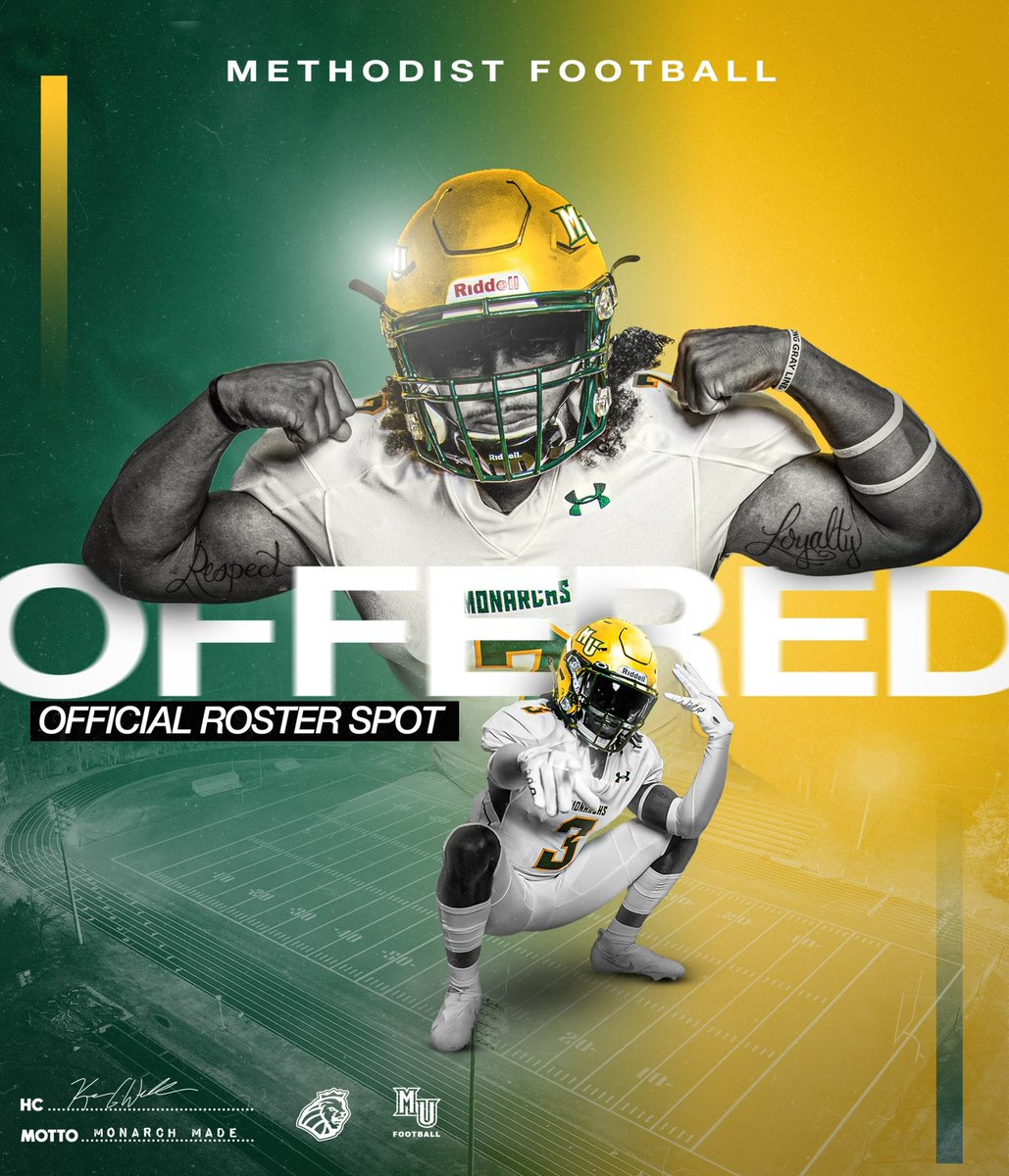 Super Grateful to receive an offical offer spot from @Methodist_FB, thank you to everyone at methodist and especially to @_Coach_Rad.
