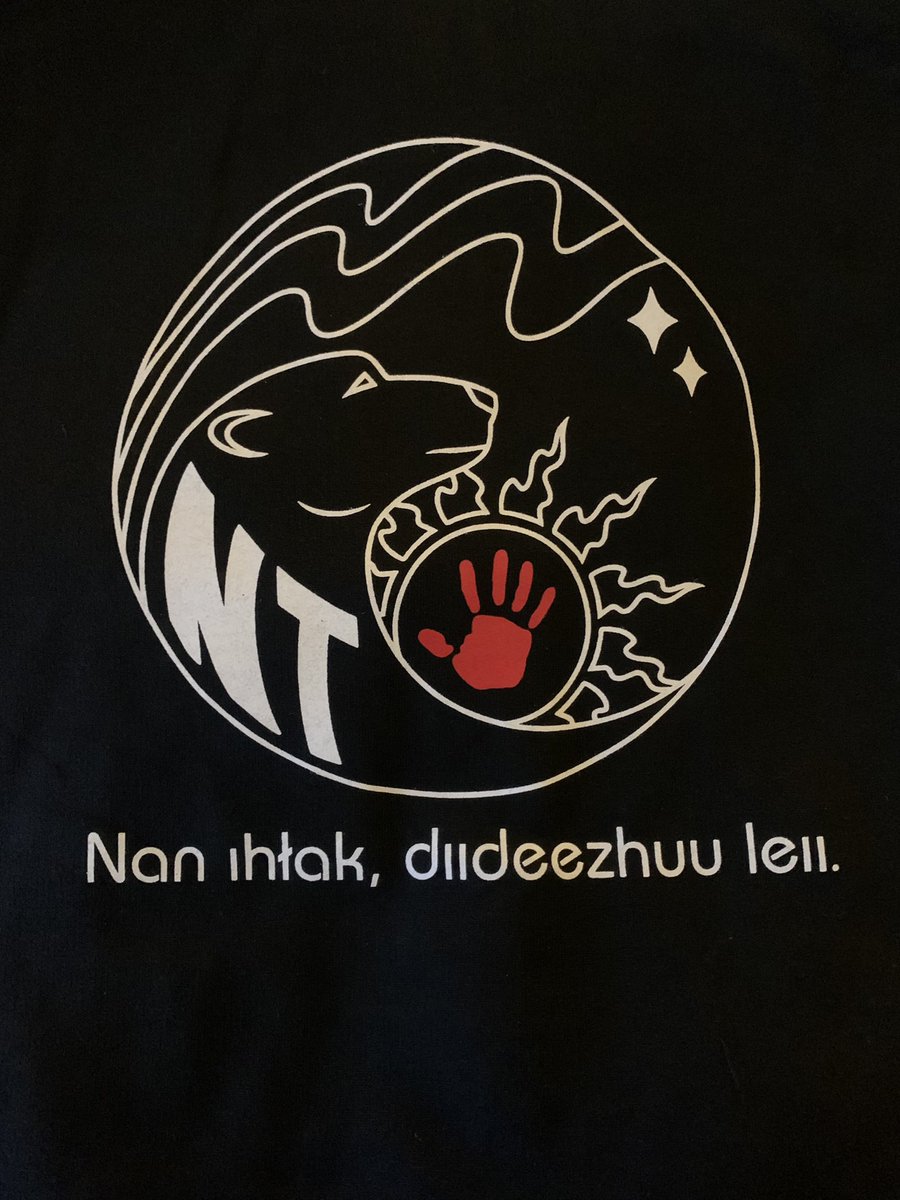 We will be proudly wearing this design as our way to honour Indigenous people in the NWT & across Canada & specifically Indigenous women & girls. Designed by Kyra McDonald & printed by @DynastyCurling. The saying translates to One Land, Many Voices in the Gwich’in language.