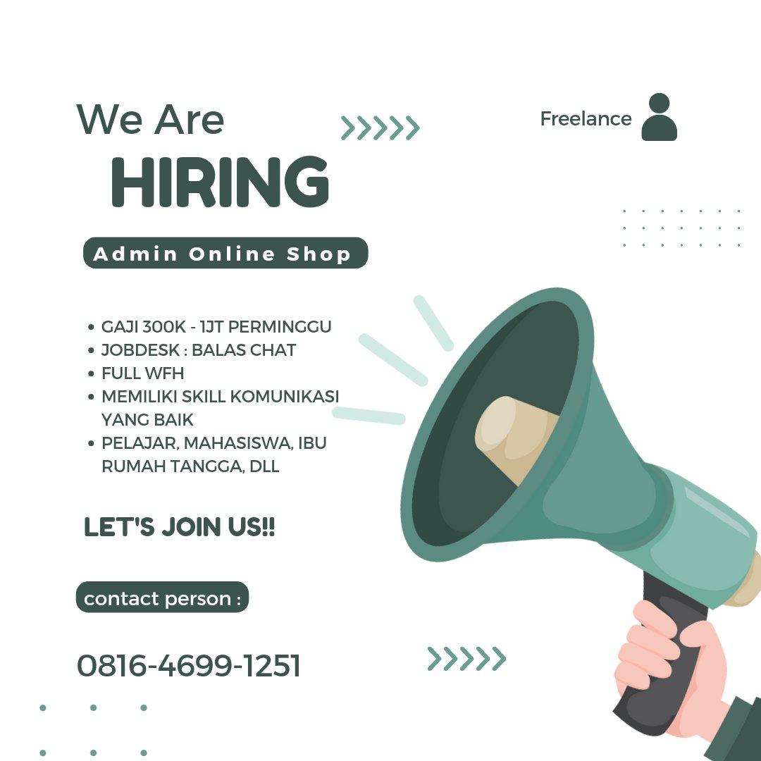 ponyonyyo's tweet photo. @frsptn info freelance / loker admin olshop :

• gaji 300k - 1jt / minggu
• kerja cuman bales chat
• full wfh
• bisa untuk semua kalangan

[ butuh sebanyak-banyaknya ]

#freelance #wfh #freelancer #lowongankerja #lokerwfh #pelajar #zonauang️ #zonacuan https://t.co/2p02hw0s93
