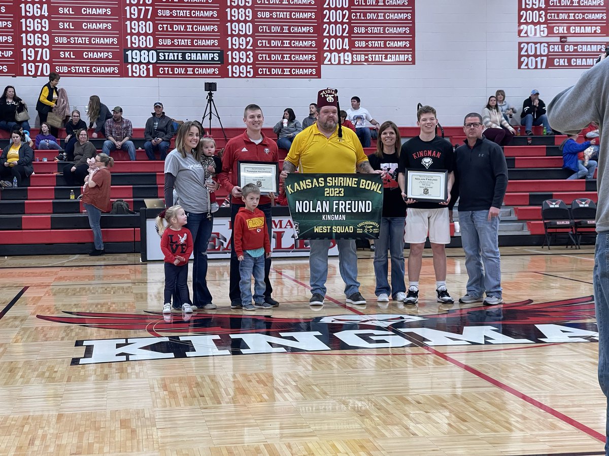 KingmanEagles's tweet image. Special recognition this evening.  Coach Hageman and Nolan Freund will represent Kingman at the 2023 Shrine Bowl.  Congratulations!!!