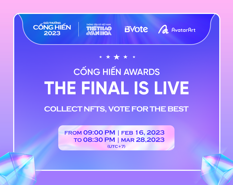 The final voting portal is available on: avatarart.io/giaithuongcong…

Enter to collect #NFTs and vote now🔥🔥🔥

#AvatarArt #CongHienAwards #NFTcolletion