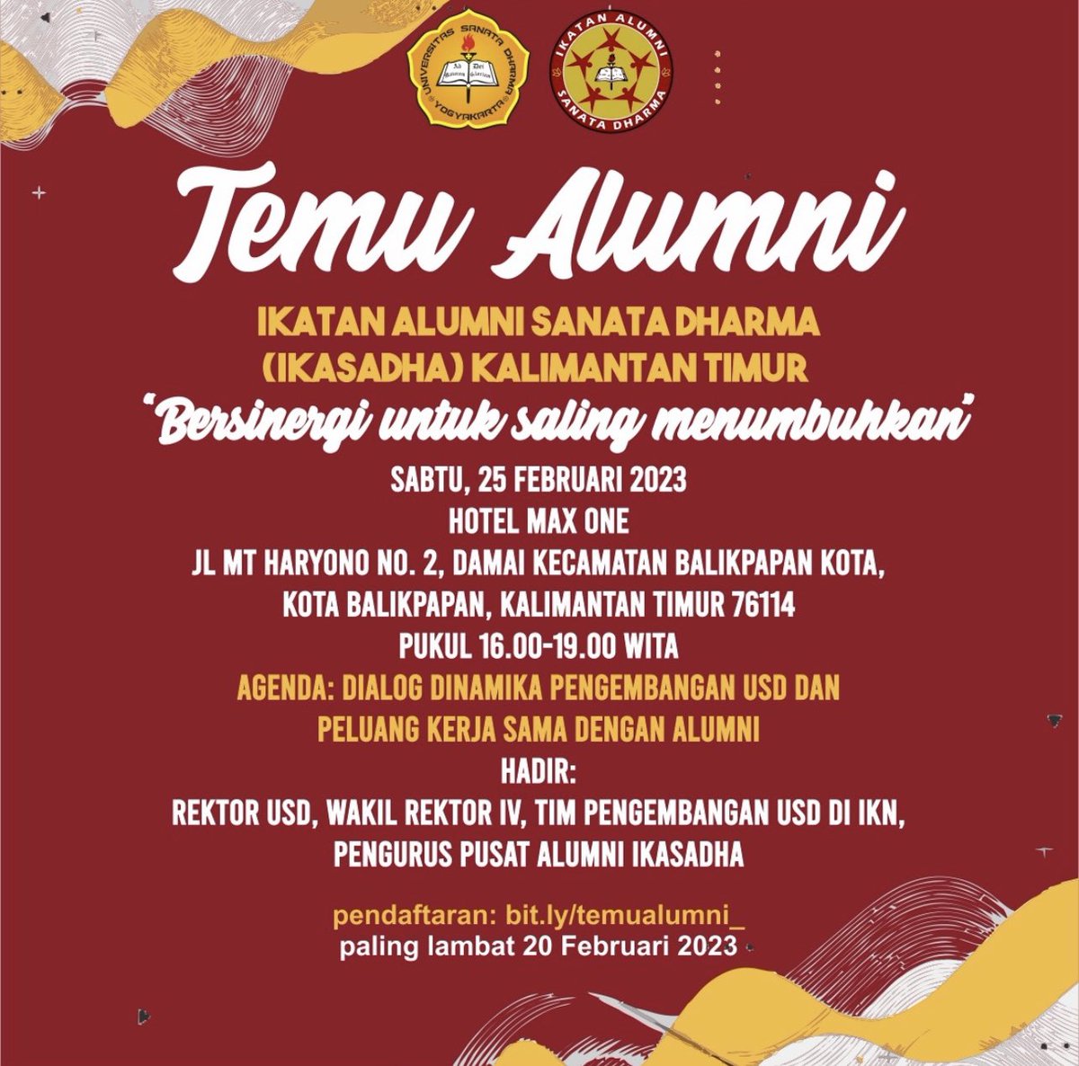 alumni_usd's tweet photo. Setelah Jabodetabek, temu alumni akan diadakan kembali di Balikpapan.

Please info ke teman2 alumni yg berdomisili di Balikpapan.

Yang bisa join, bisa ngisi https://t.co/VY6yj7Xfpe https://t.co/oWF1mEFbtU