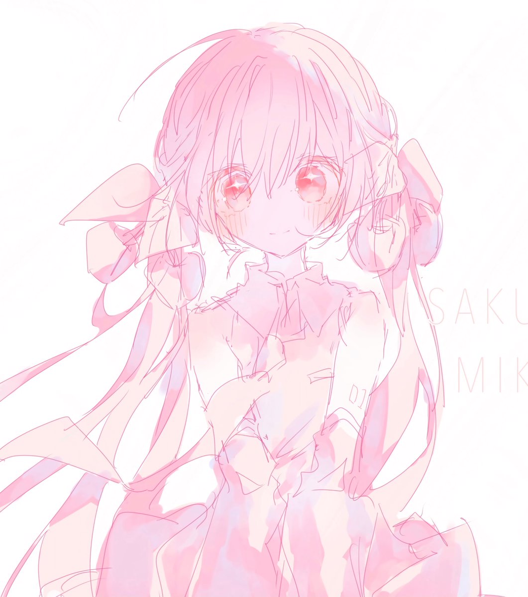 hatsune miku ,sakura miku 1girl solo pink theme long hair detached sleeves twintails shirt  illustration images