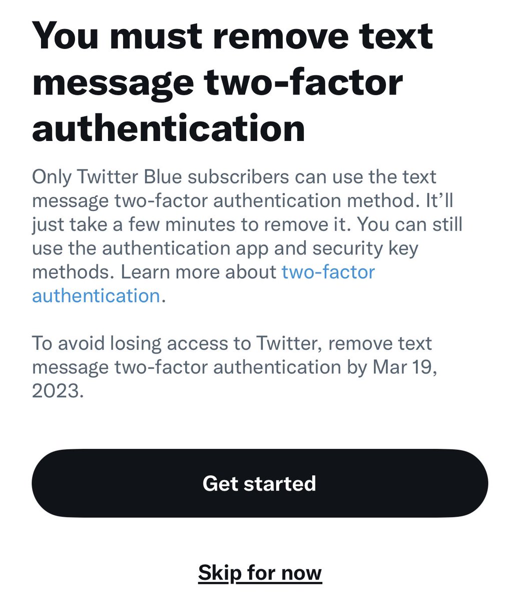 TomTaylorMade's tweet photo. Wait. My account will be made easier to hack unless I pay? Removing two-factor authentication unless I give them money feels awfully extortiony. https://t.co/CI5cBaZgk7