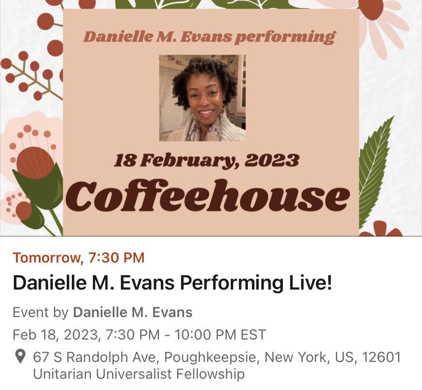 DanielleMEvans7's tweet photo. ..For LinkedIn users can also register for this event here:
I'm hosting Danielle M. Evans Performing Live!
https://t.co/IdB18sYCN8
#musician #storyteller #newartist #singer #musicproducer #songwriter #newmusic #composer #writer #events #eventsny #nyevents #actress #vibe https://t.co/YdEMo4h9Cg