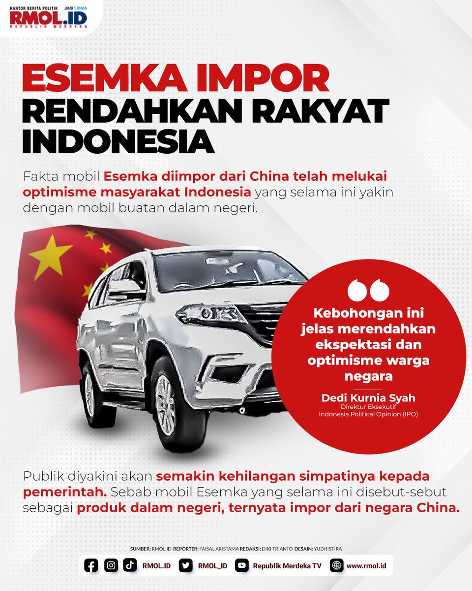 rmol_id's tweet photo. Fakta mobil Esemka diimpor dari China telah melukai optimisme masyarakat Indonesia yang selama ini yakin dengan mobil buatan dalam negeri. https://t.co/QZhcPX8SpJ