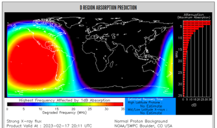 drkstrong's tweet photo. FLARE KNOCKS OUT RADIO COMMUNICATIONS: Radio communications below 5 MHz were knocked out by the X2.28 flare (see earlier tweets) over a large part of western N. and S. America and the Pacific Ocean. https://t.co/H9kvrpLMvt