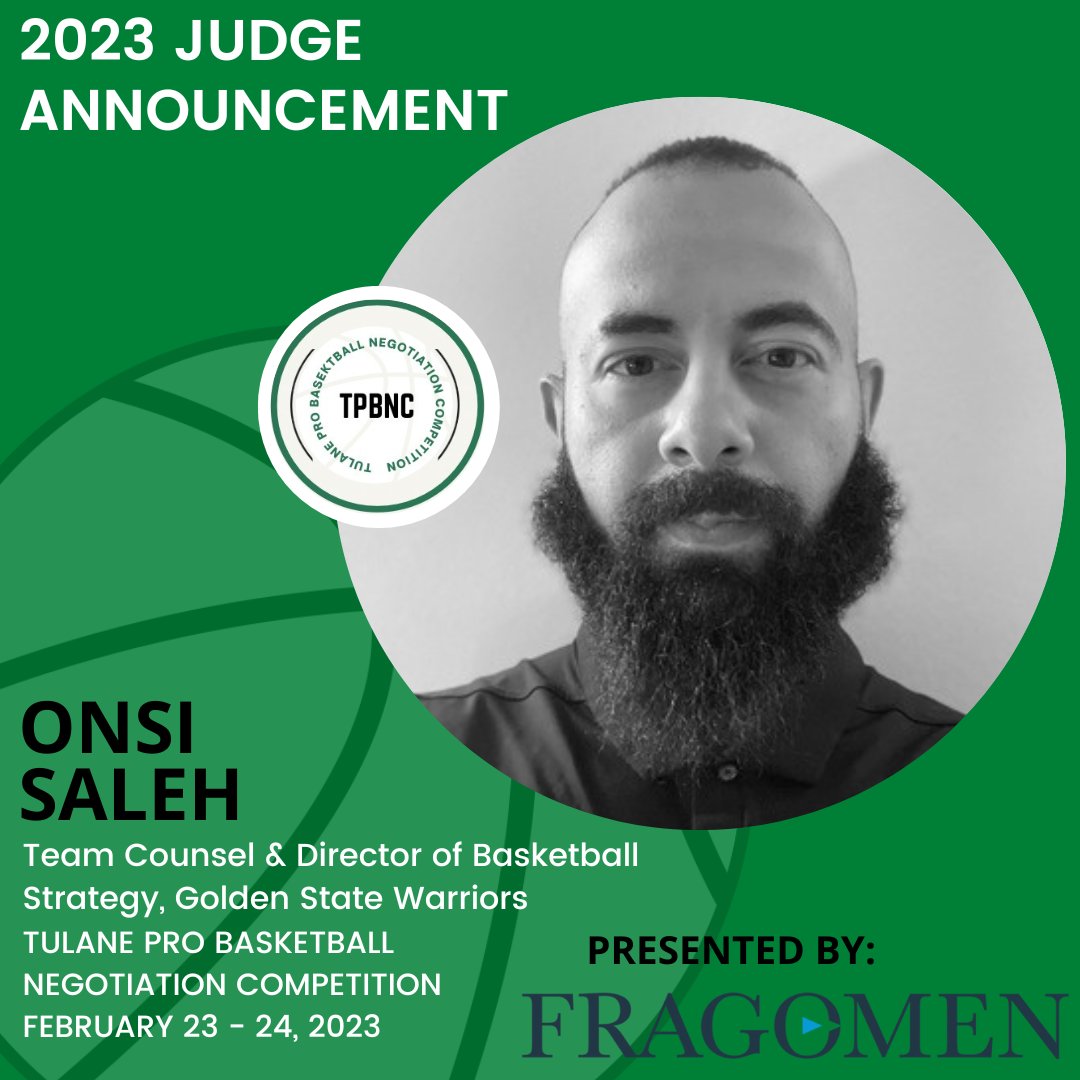 TulanePBNC's tweet photo. Lastly for today, we have Onsi Saleh of the @warriors! Onsi is also a @TulaneLaw alum and big supporter of TPBNC. Thank you for joining us again, Onsi! #tpbnc @fragomen https://t.co/pMnT0N4jeK