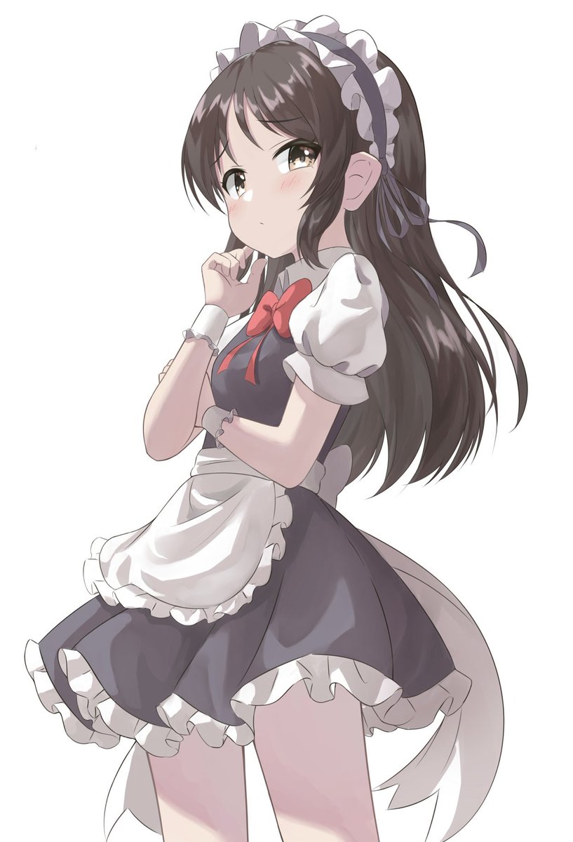 tachibana arisu 1girl solo apron long hair white background maid bow  illustration images