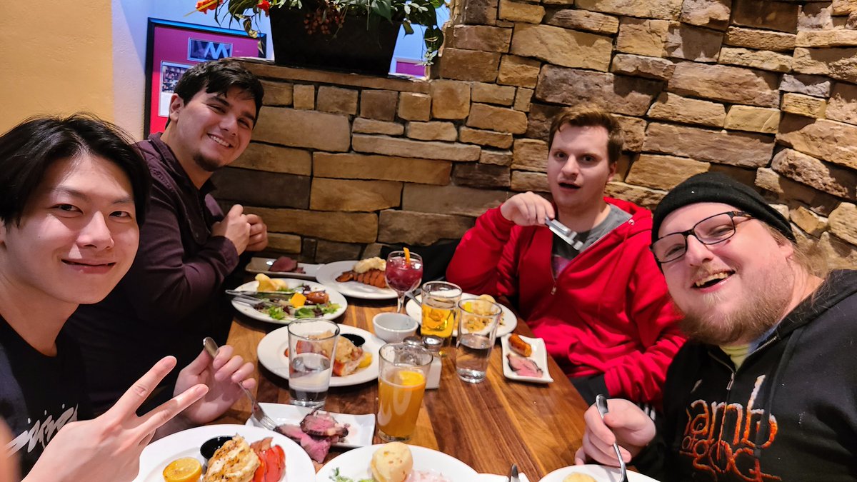 Gamebeware's tweet photo. Food for the day! Insane good kotsu chicken sandwich for lunch, didnt expect it to be so good. Then brazilian steakhouse dinner with lobster. Freaking love yummy food 😋 https://t.co/HLiTY4Aj79