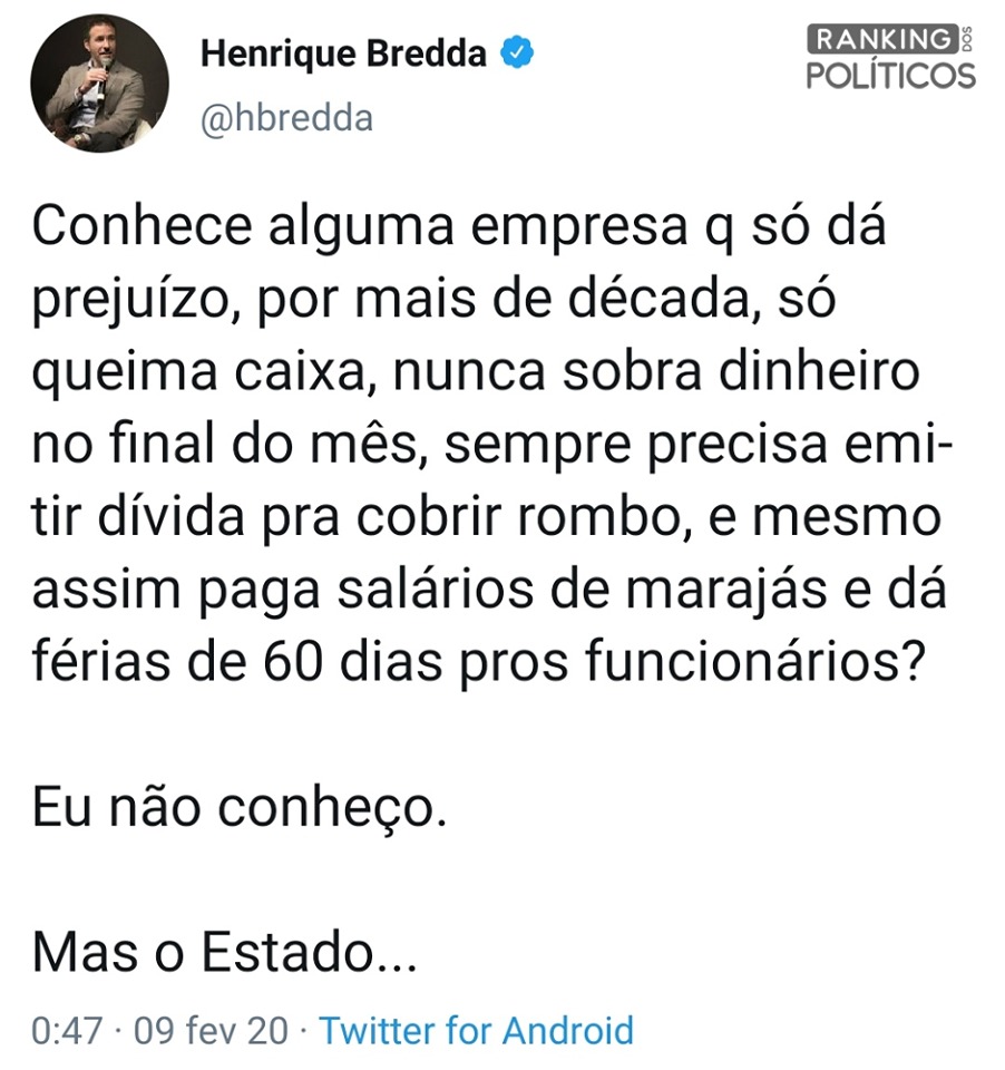 RankPolitico's tweet image. Inclusive querem reviver uma estatal dessas que estava pra ser fechada...