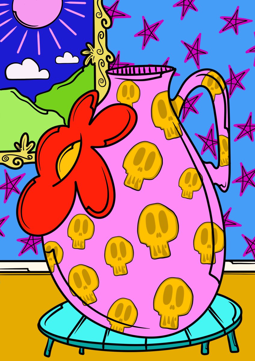 Jumping between the digital and physical in the studio this week. skull vase made on the #ipad and a new ceramic pot glossed and finished. 
#digitalillustration #artist #PotteryThrowdown #ceramics #illustration