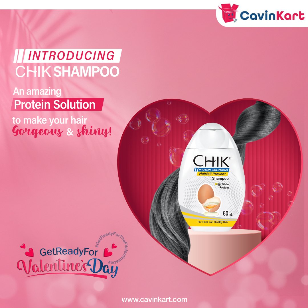 Want to flaunt smooth, lustrous hair on Valentine's Day?
Try Chik Shampoo protein solution that will leave your hair looking gorgeous and shiny while making it strong!

#CavinKart #CHIKShampoo #ProteinSolutions #HairCare #HairCareSolutions  #OnlineShopping #valentinedayspecials