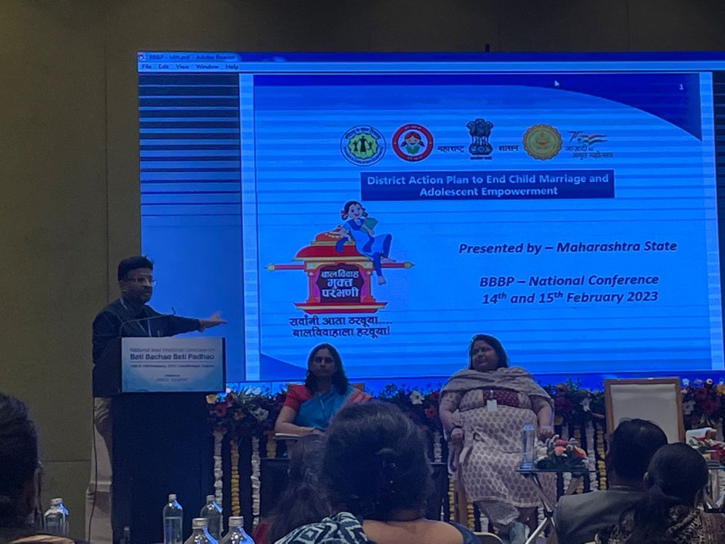VISHALJADHAO1's tweet photo. A National Conclave on BBBP @ Gandhinagar, Gujrat on 14&amp;15 Feb23.
Maharashtra presentation on Child Marriage Prevention got tremendous appreciation.@MHDWCD @PoshanAbhiyaan @UNICEFIndia @IdzesKundan @IAS_Rubal https://t.co/bk5p4WltRs