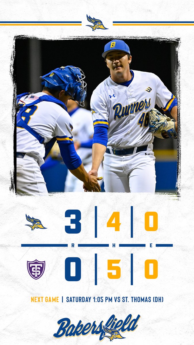 A great start to the season, the Roadrunners beat St. Thomas 3-0 in Game 1.  Ryan Verdugo picks up the win and Marcelo Saldana recorded the save! #RunnersOnTheRise #HomeIsAtHardt