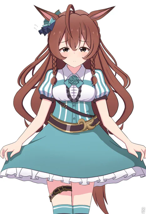 太ももベルトを見せてと頼んだら…pixiv用セリフ募集しますと( ◜ᴗ◝)#ウマ娘プリティーダービー#メジロブライト 