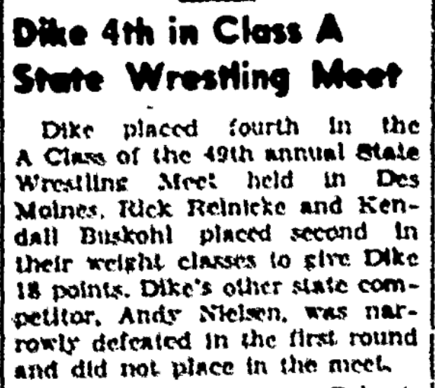 jakearyder's tweet photo. Something @Nelley13 &amp; @DNHSUPT tipped me off on that sent me into the archives:

The Dike Bobcats had two state finalists in 1970 with Rick Reinicke &amp; Kendall Buskohl. Rick is Nick's uncle; Ken, Wil's grandpa. https://t.co/ZvXcmYtZAR
