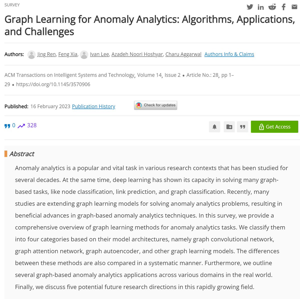 In this fresh survey paper, we provide a comprehensive overview of graph learning methods for anomaly analytics tasks and applications. arxiv.org/abs/2212.05532
doi.org/10.1145/3570906

#graphlearning #AI #machinelearning #anomalydetection #artificialintelligence