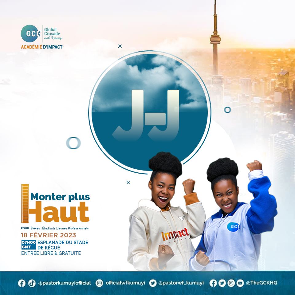 Voici le jour que Dieu a créé pour toi jeunesse !
Aujourd'hui, tu monte plus haut !
À tout à l'heure !
#ImpactAcademywithKumuyi #GCKintogo #YPF #FJP #TT228