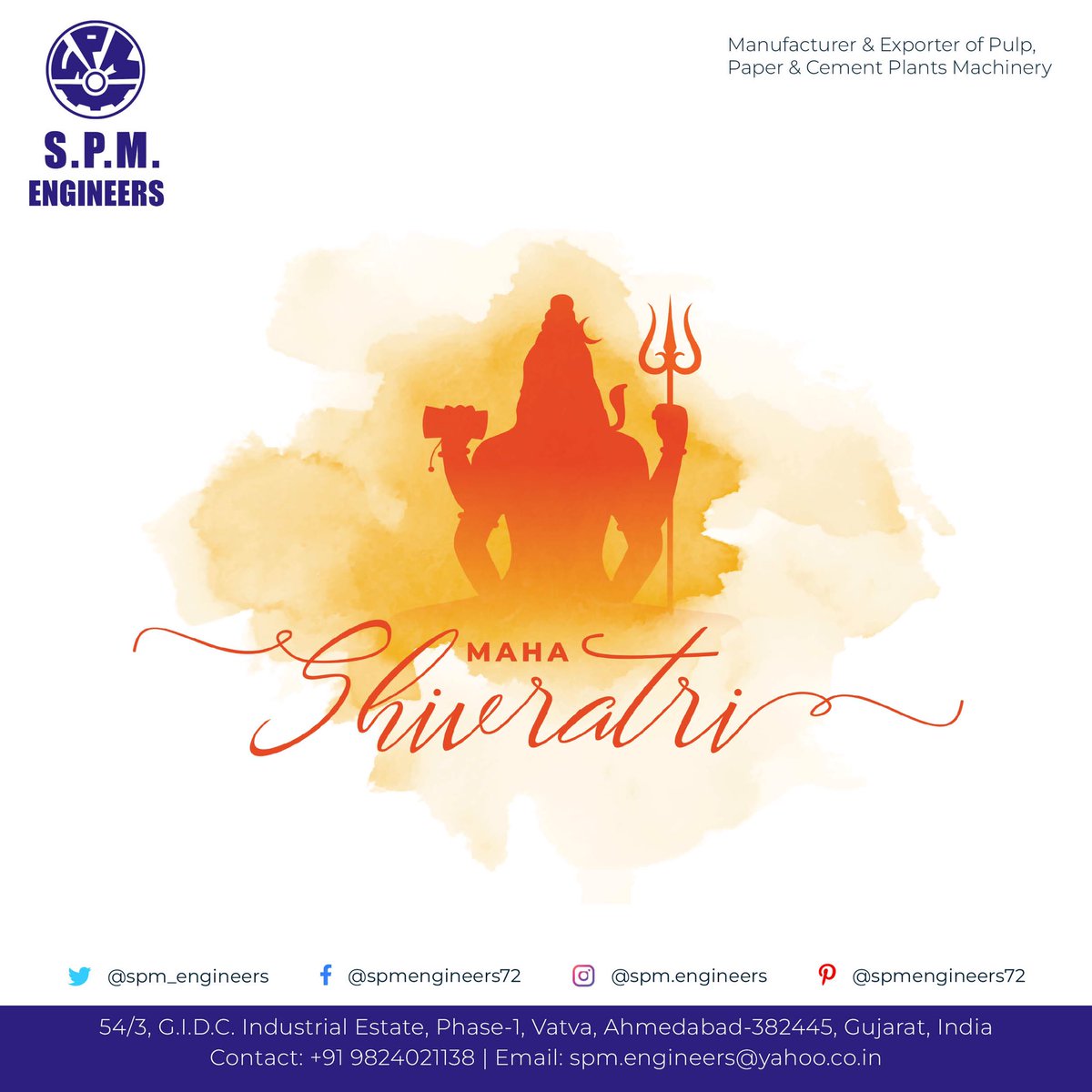 spm_engineers's tweet photo. May Lord Shiva guide you towards the path of success and peace. Wishing a very happy Mahashivratri!
.
.
.
#spm #engineers #digestor #mg #instagram #paper #cement #machine #dryers #slatconveyor #trending #propaperdubai2022 #sustainabledevelopment #turnkeyprojects #shivratri https://t.co/ZwyCWyaRqA