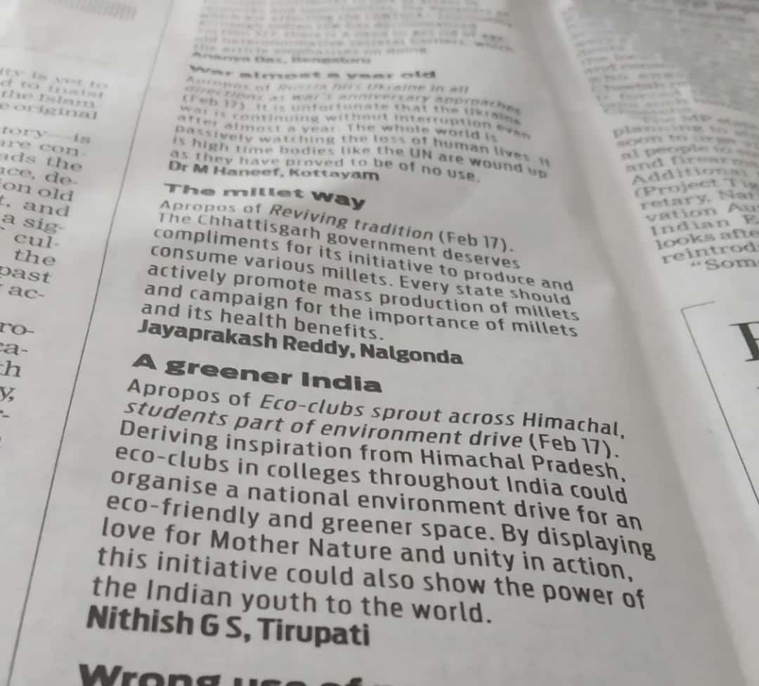 g_s_nithish's tweet photo. Excited to share with you all that my small opinion piece got #published at the MAILBAG section (EDITORIAL Page) at the @IndianExpress  today (18th February, 2023).

#writing https://t.co/y3BFlZ2Gau