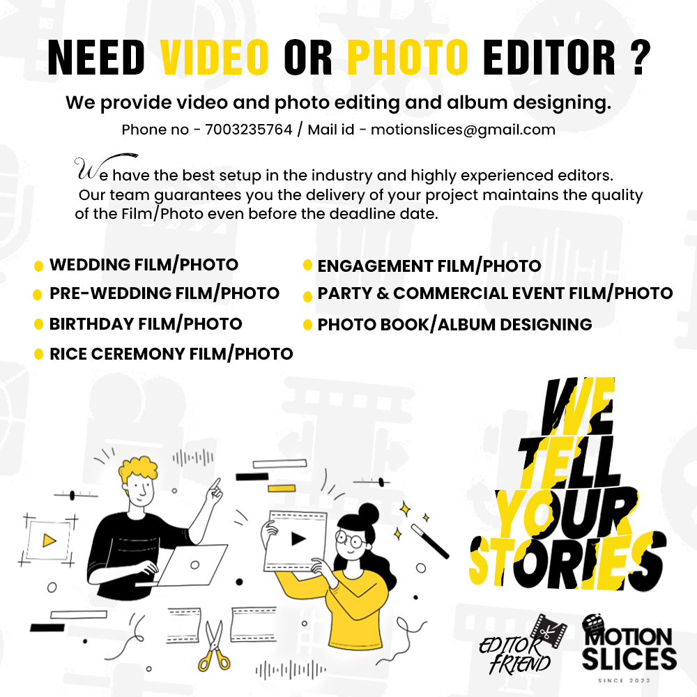 MotionSlices's tweet image. #msyoureditingfriend
BOOK NOW💻
call us or Whatsapp for package rate charges.
Mail - motionslices@gmail.com
WP/Phone no - 7003235764

#bengaliwedding #weddingedit #bengaliweddingedit #editinglab #postproductionhouse