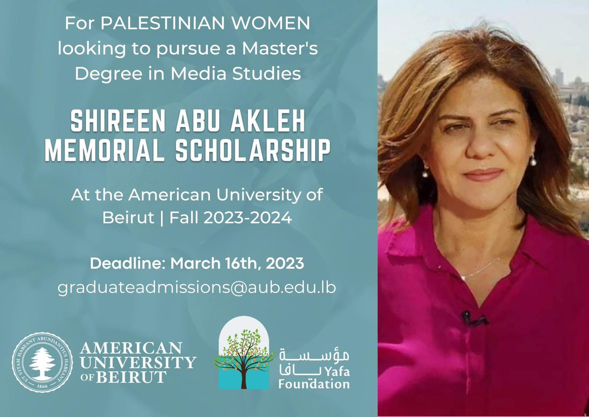 Reposting this again// For Palestinian Women looking to pursue MA degree in Media Studies @AUB_Lebanon