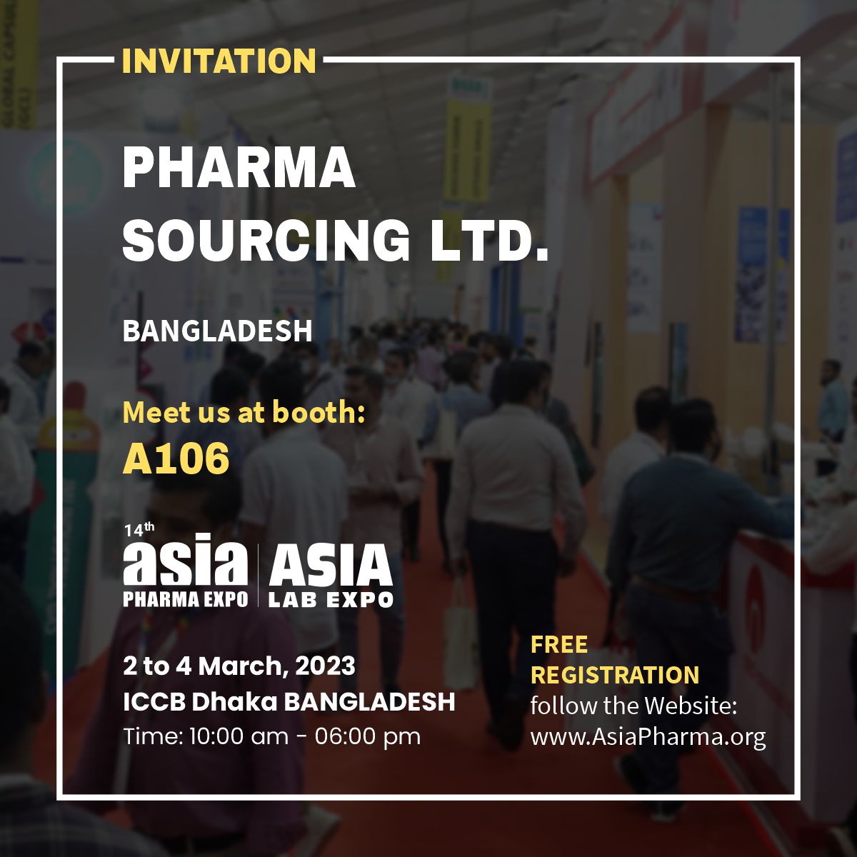 p_asiapharma's tweet photo. Meet us @ Pharma Sourcing Ltd
14th ASIA PHARMA EXPO 2023
ASIA LAB EXPO 2023
Dhaka BANGLADESH
March 2 to 4, 2023
Register to get your free pass!
https://t.co/jU9FPHdjKm
#AsiaPharmaExpo2023 #AsiaPharmaExpo #AsiaPharma #AsiaLab https://t.co/LsXld6bTO6