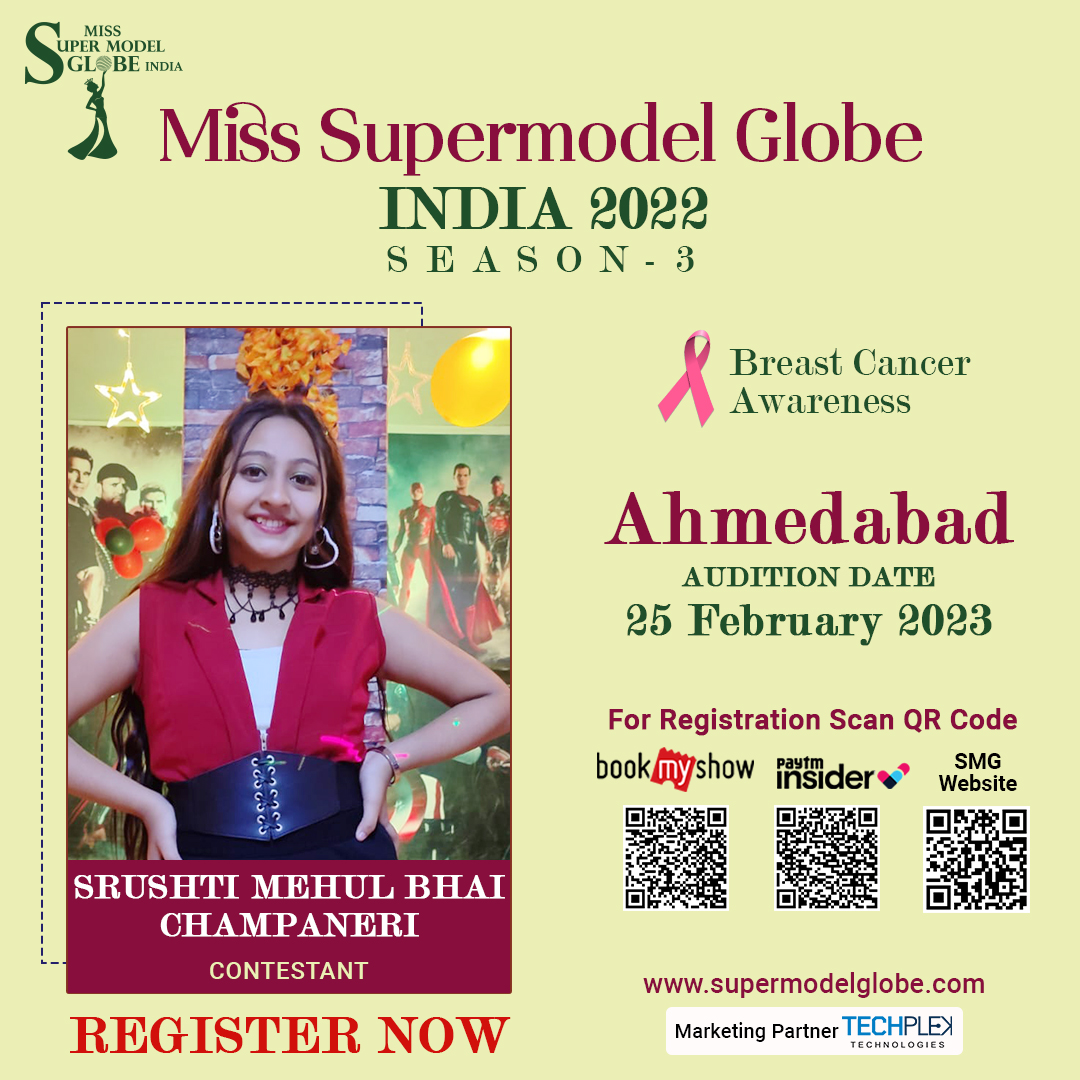 GlobeSupermodel's tweet photo. Our AHMEDABAD #AUDITIONS are on 25 FEBRUARY, 2023, and with Miss Srushti Mehul Bhai Champaneri, you could be the one to create a lasting impression!
Registration |#Miss #Supermodel #Globe India 2022 Season 3
https://t.co/QEc6bCmuSA
#pageantcoaching
#pageantqueen
#pageant https://t.co/A64Mdct3de