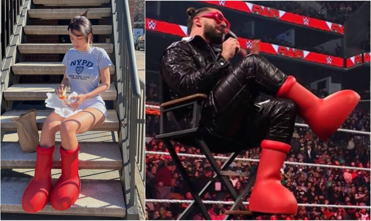Jugalshah2000's tweet photo. Okay!! Are you guys neighbors?? @WWERollins @LanaRhoadess 
@BeckyLynchWWE!!?🤨

#SethRollins #WWEChamber #wwe #LanaRoades #bigredboot https://t.co/dBsVMmSpcc