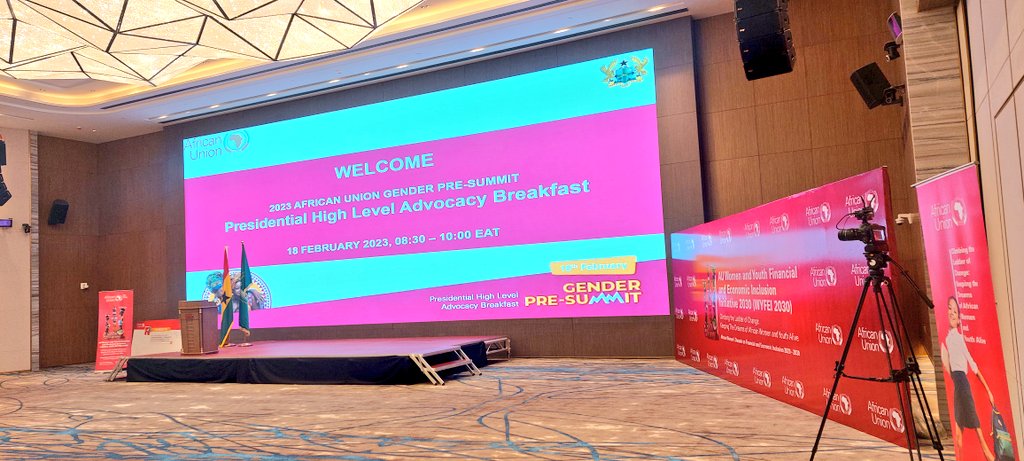 AU_WGYD's tweet photo. This beautiful morning, the Skylight Hotel, Addis Ababa is already buzzing as we're about to commence the 2023 African Union Gender Pre-Summit Presidential High-Level Advocacy Breakfast.

Currently observing arrival and registration of guests.

#AUGenderPreSummit
#AUSummit https://t.co/pGVAHphR9U