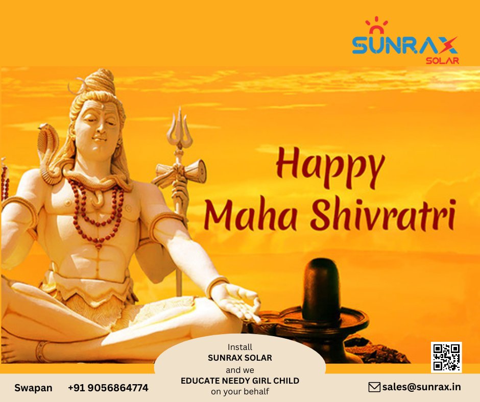SunraxGroup's tweet photo. Wish You All a Very Happy Maha Shivratri🙏🙏
#mahashivratri2023 #solarenergy #sunrax #savetheplanet https://t.co/Si1Rp1MQia