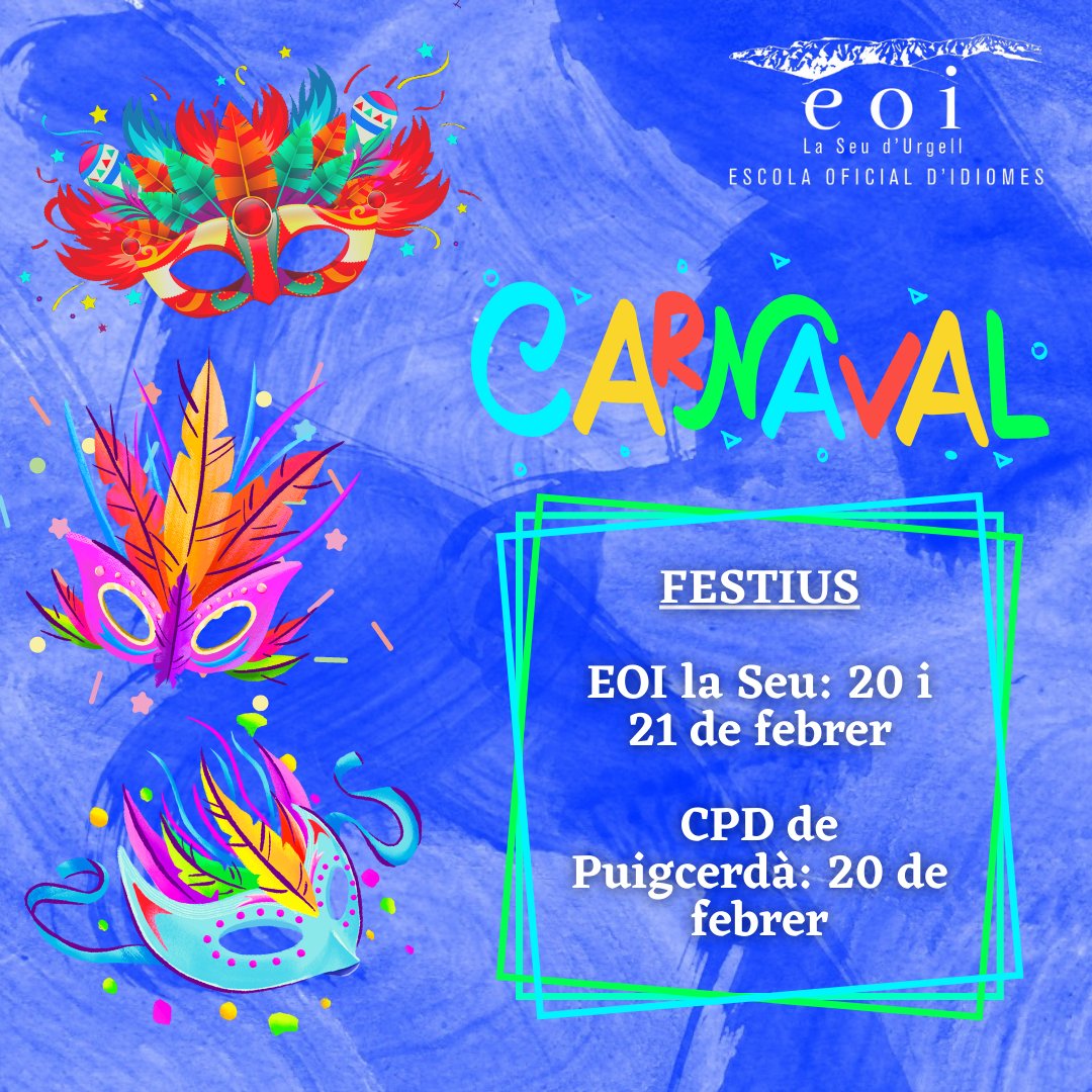 Aquesta setmana hem rebut una visita a l'escola ben inesperada! Bon carnaval i ens retrobem dimecres.🥳
#eioseu #someoi #eoi #eoicat #eoistas #carnaval #carnival2023 #laseu #MardiGras2023 #shrovetuesday