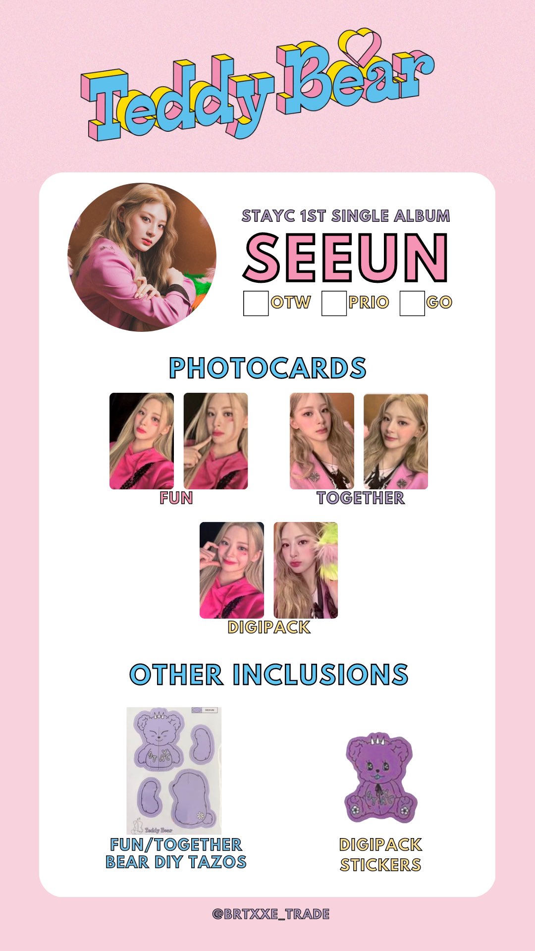 STAYC スミン アイサ サノク teddy bear ユニット トレカ ① stayc トレカ シウン サノク 事前収録 teddybear - メルカリ