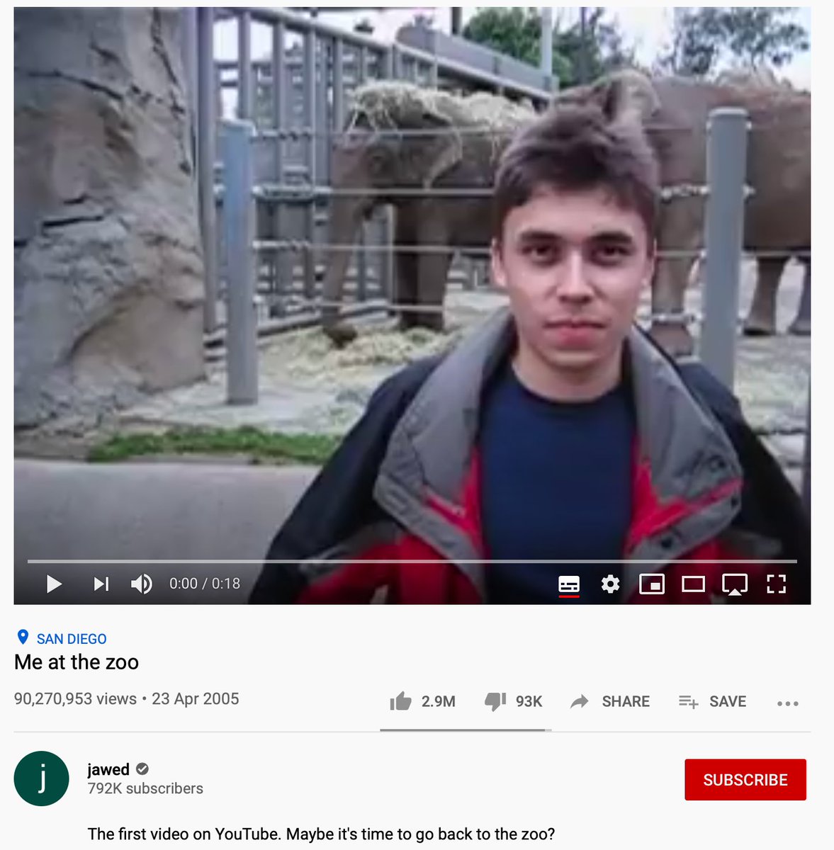 Daftplanet's tweet image. The first video ever uploaded to YouTube was titled "Me at the zoo" and was uploaded by co-founder Jawed Karim on April 23, 2005.

#youtube #history #firstvideo #first #1st #smackdown #rangers #loveafterlockup #myspace #sami