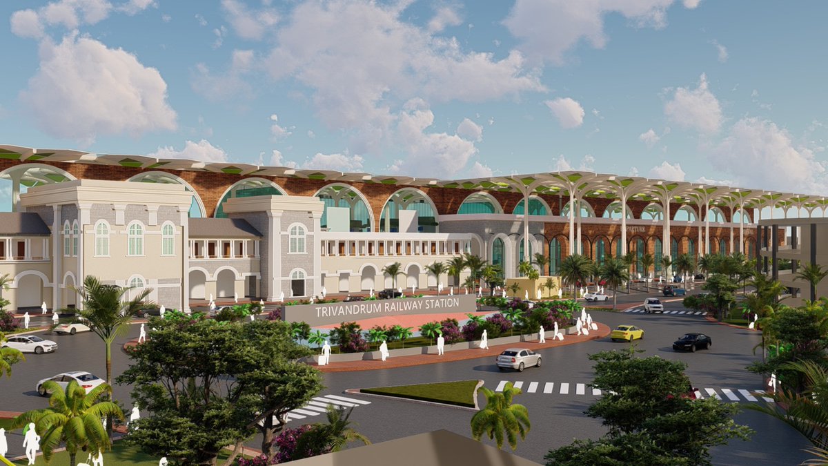 RailMinIndia's tweet photo. Towering Uplift: Take a look at the proposed design of the to-be-redeveloped Trivandrum Railway Station. https://t.co/w3FxQesBFm