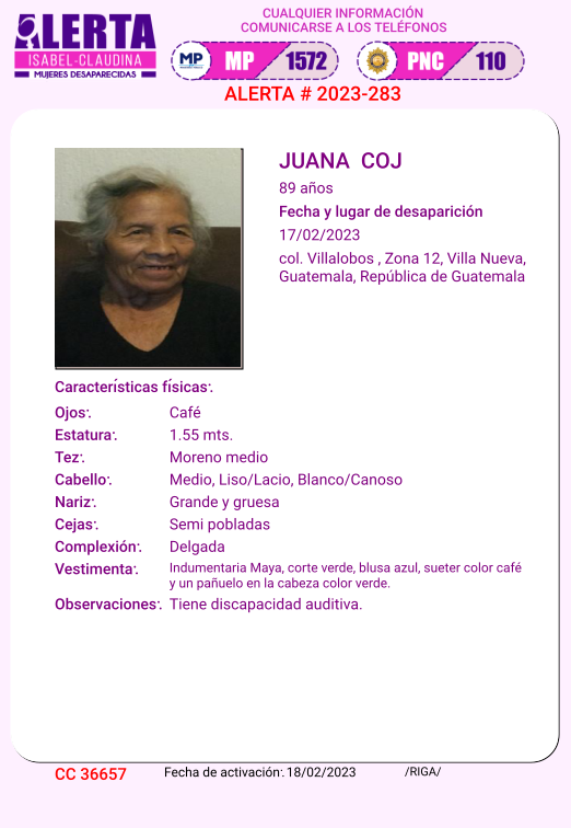 isabel_claudina's tweet photo. #AlertaIsabelClaudina
🚨 Ayúdenos a encontrar a

Juana Coj
Desapareció  el  17  de febrero de 2023
Cualquier información comunicarse al teléfono 📞 1572
Gracias por difundir esta información❗ https://t.co/2U83A6GTbS