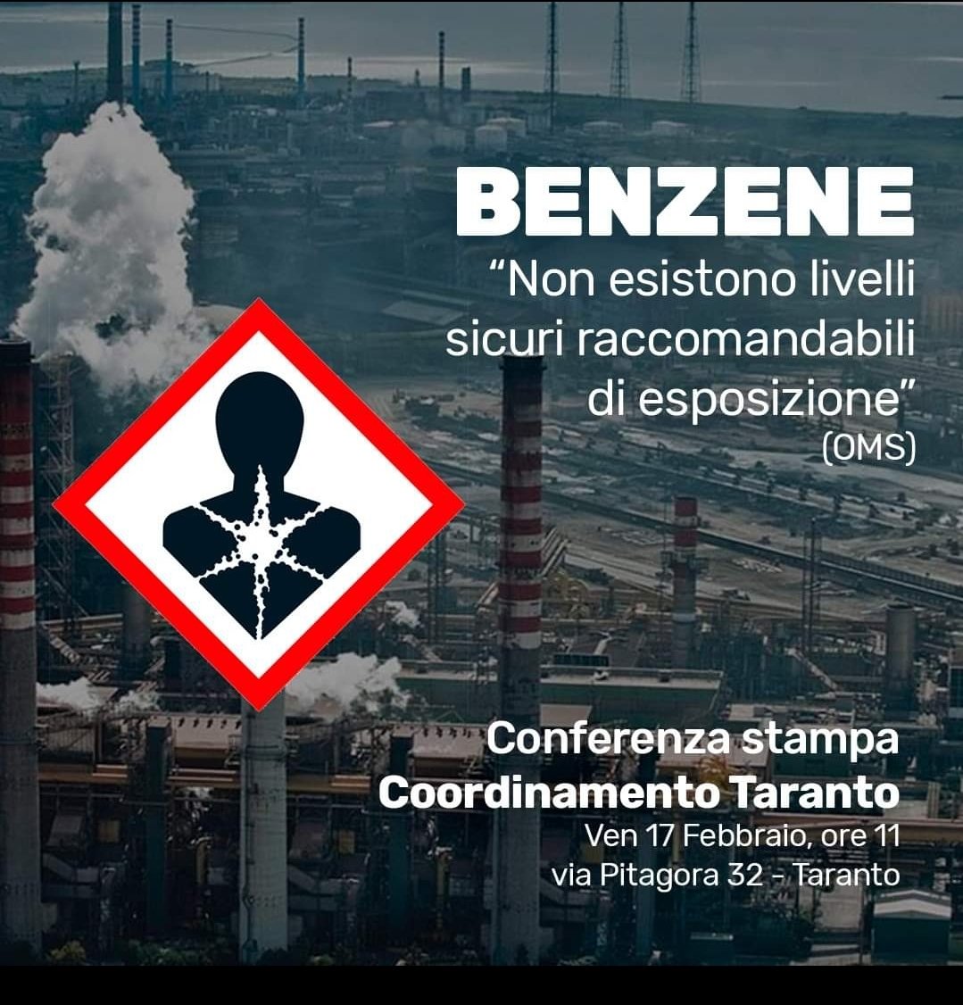 #SAVETARANTO!
Il benzene agisce su midollo osseo,provoca ematossicità e immunosoppressione, anemia aplastica e pancitopenia. Emissioni #AcciaieriedItalia,a bassa produzione e con prescrizioni AIA aumentano! Abbiamo denunciato tutto alla Magistratura!