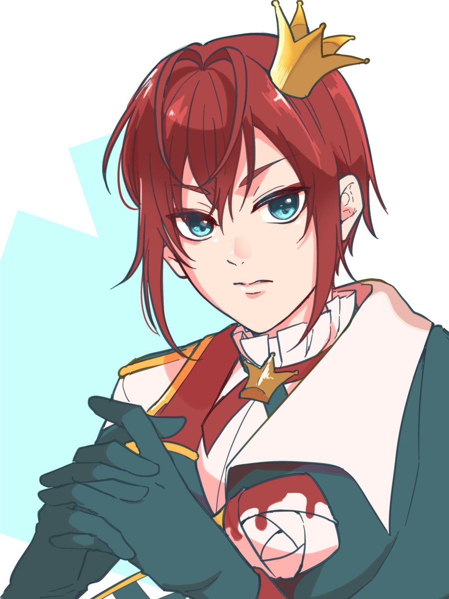 crown red hair gloves 1boy solo male focus blue eyes  illustration images