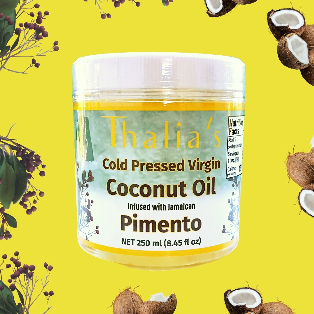 NathalJohnson's tweet image. Thalia&apos;s award winning pimento coconut oil adds amazing flavour to your favourite dishes! 

Drizzle on a small amount when cooking jerk, rice &amp;amp; peas, chicken, fish, bammy, curry goat, ackee &amp;amp; saltfish, callaloo, shrimp and more!

#JamaicanFood #pimento