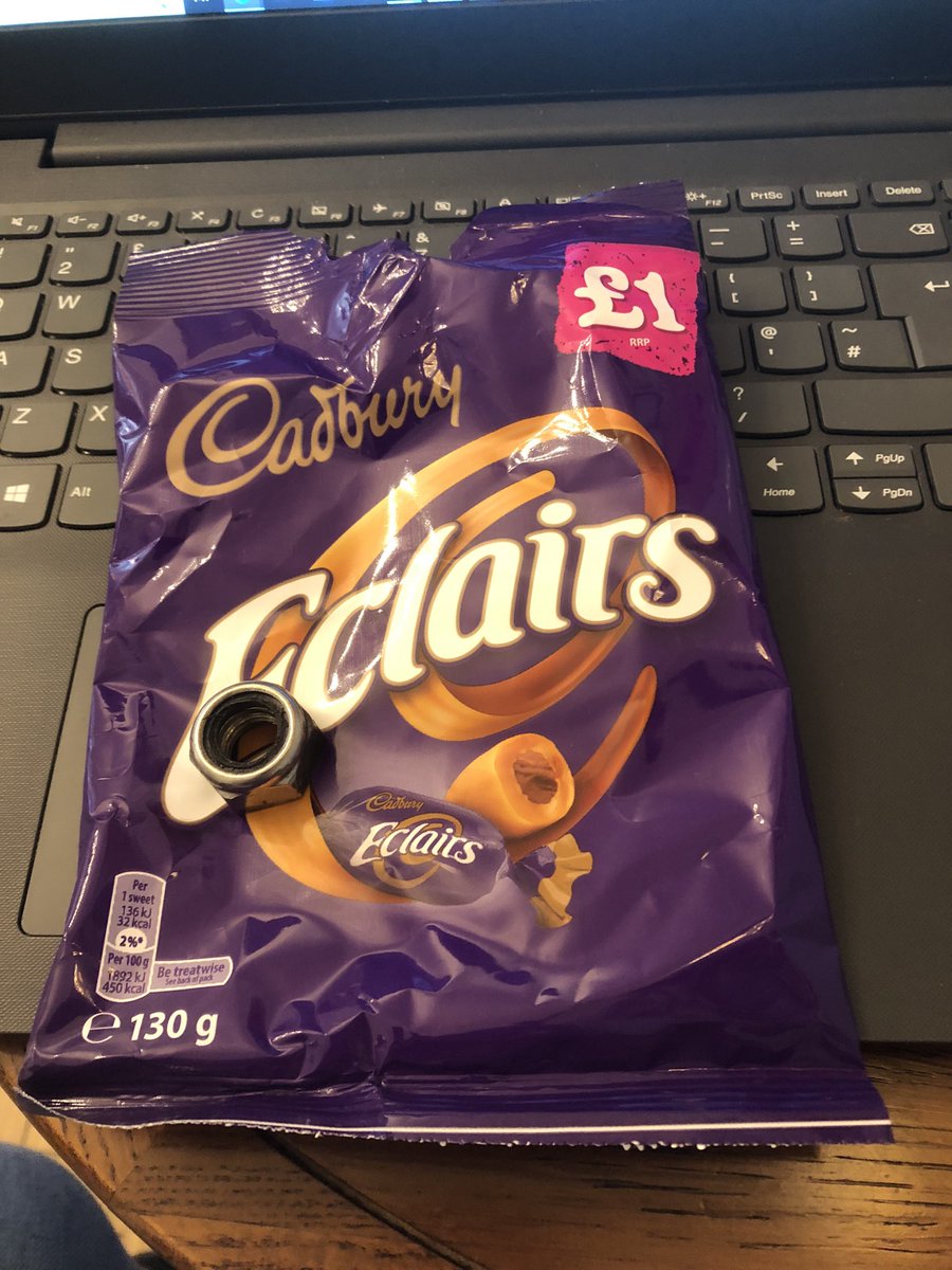Amy_G777's tweet photo. @CadburyUK slightly concerned that one of your machines is about to fall over… found this nut in one of your eclair packets. Worrying? https://t.co/4vWyY3dqsl