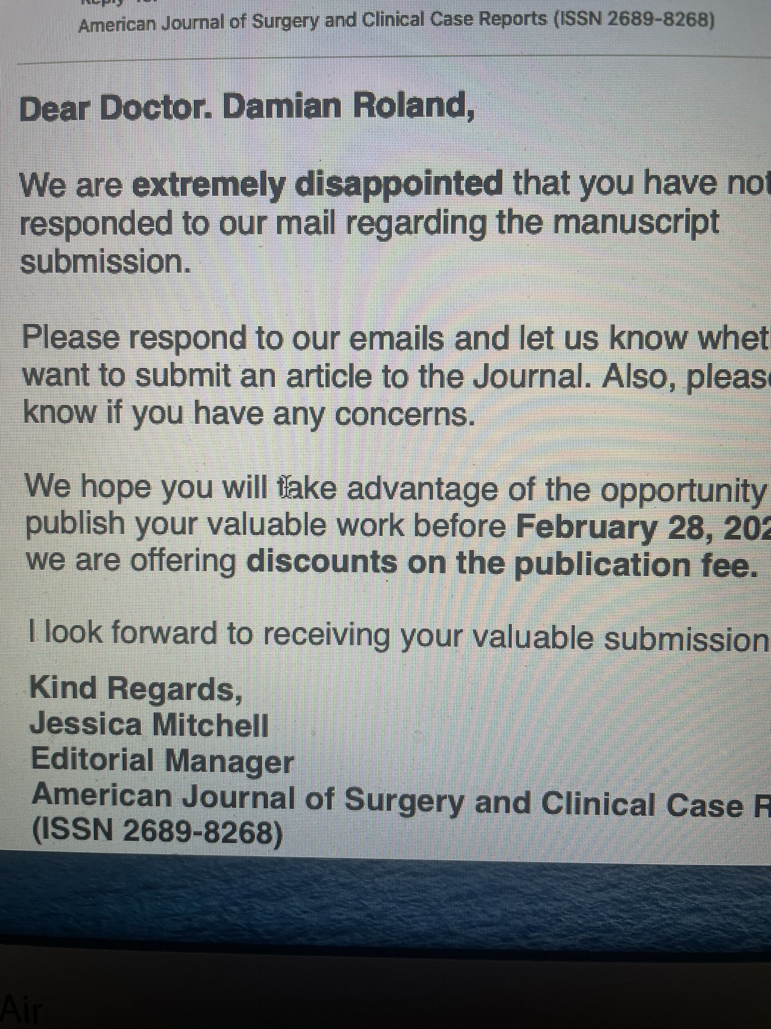 Damian Roland on X: “Dear American Journal of Surgery and Clinical