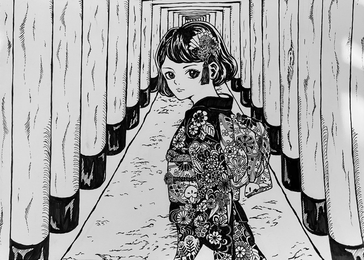 antonius_0331's tweet photo. 黒ベタ練習✏️【振袖女子】
あーでもないこーでもない言ってたら成人式から1ヶ月以上たってました（笑）1日で描き終わる人凄すぎる🤔
#アナログ絵 #イラスト #イラスト初心者 #イラスト練習　#イラスト好きな人とつながりたい https://t.co/evx69Zy2PC