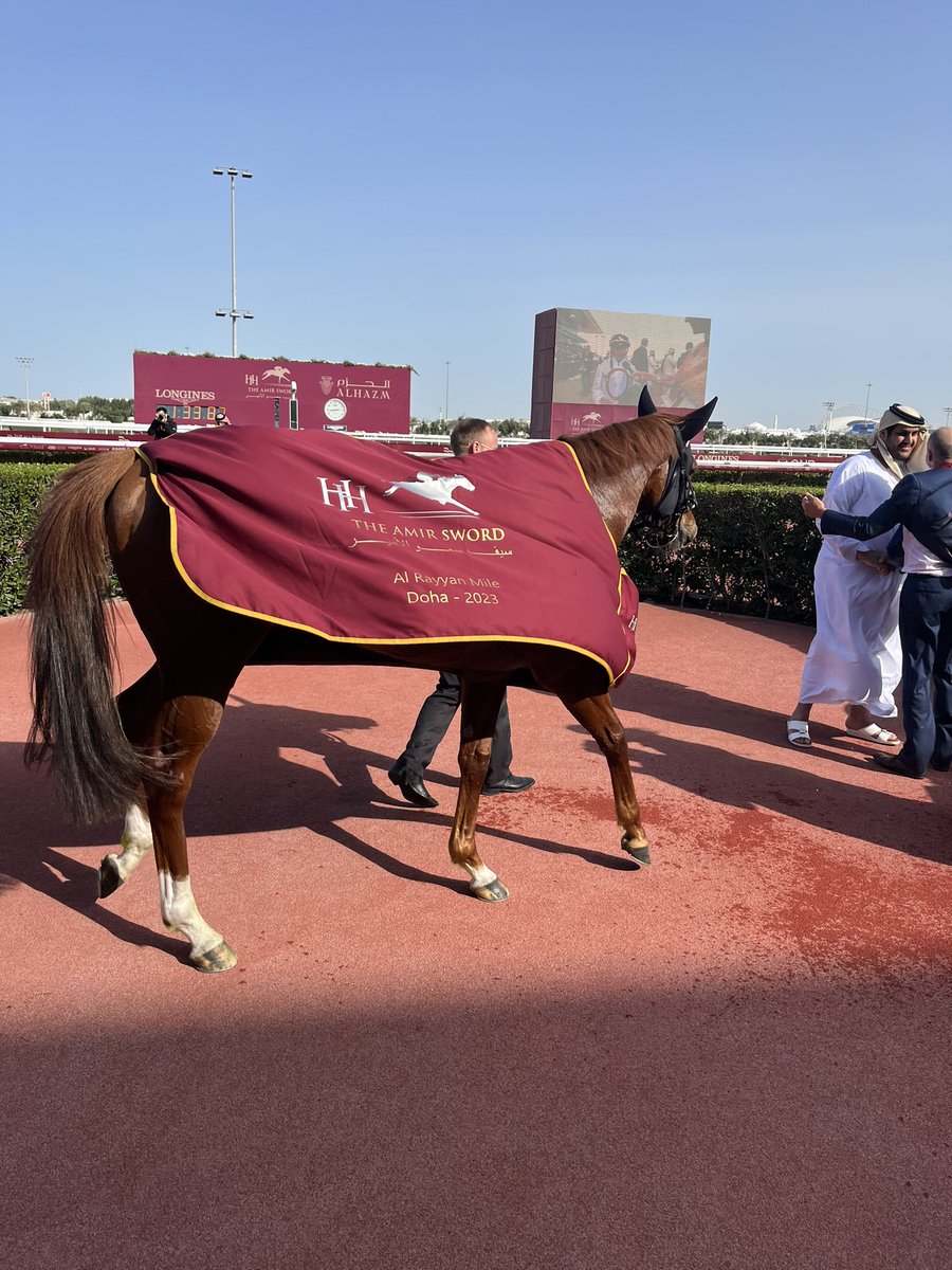 PierceDargan_'s tweet photo. Congratulations to Alzahir under @Atzenijockey for trainers John Gosden &amp; @ThadyGosden and owners @Alwasmiyahstud for winning the Al Rayyan G2 at the @Q_REC Amir Sword Festival! #HorseRacing https://t.co/5zKcfR7ngy