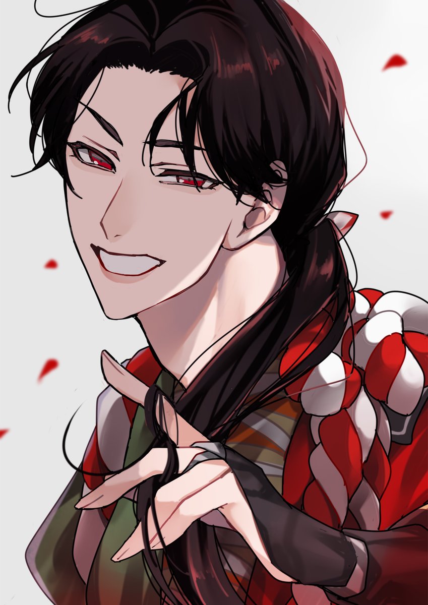 male focus 1boy red eyes solo smile long hair looking at viewer  illustration images