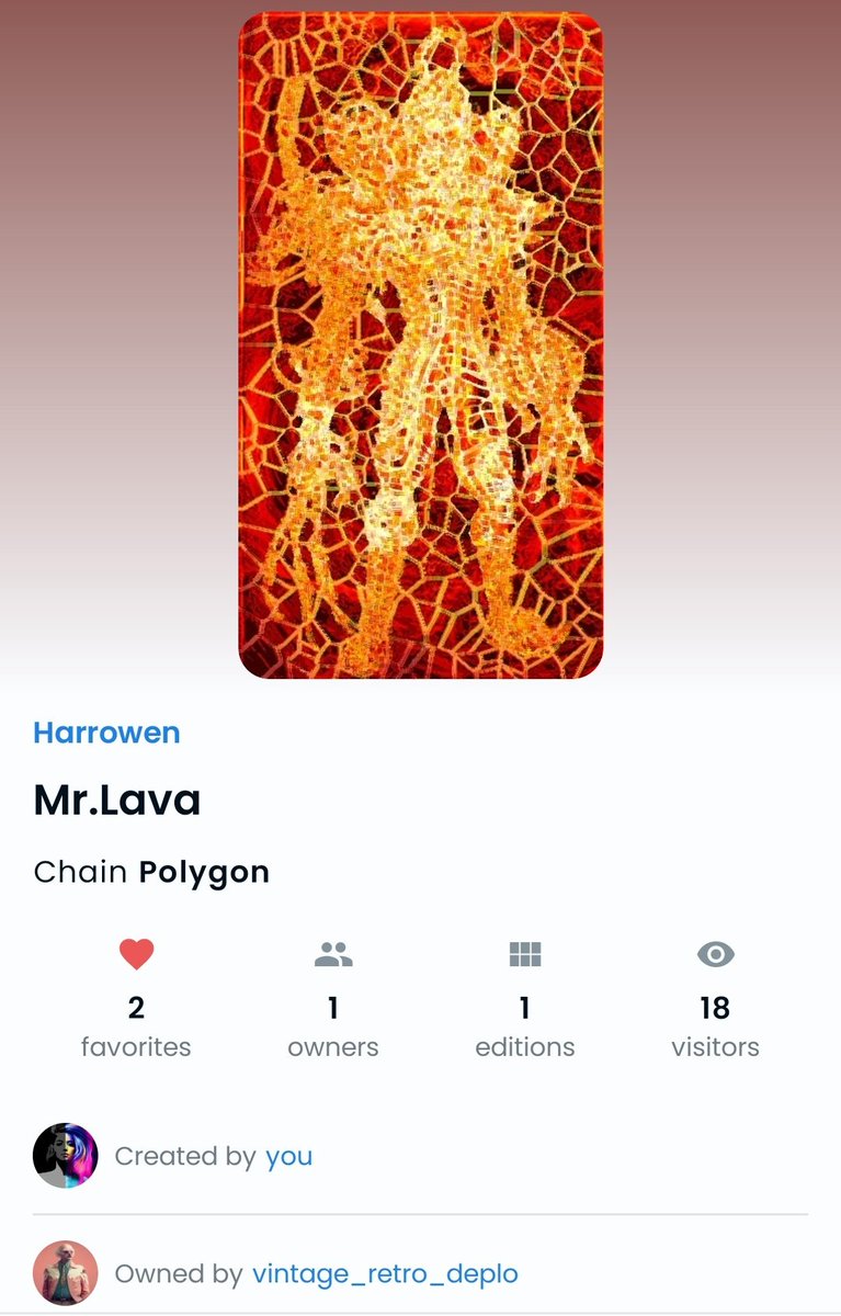 Resold!!! 
"Mr.Lava"

To: <a href="/VintageRetroo/">vintage retro</a>
T.y.s.m. you have won 1 ticket for The Lottery.

And we've come to the end of the giveaway event.
Stay tuned for the tweet I will announce the winner.

🫶
#nftcommunity